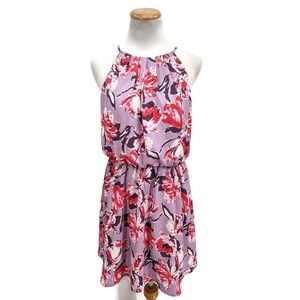 Lush purple floral blouson style dress size large